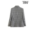 thumbnail image 2 of TRAF-Chaqueta de pata de gallo con doble botonadura para mujer, abrigo Vintage de manga larga con bolsillos y solapa, prendas de vestir exteriores elegantes, 2 of 5