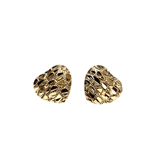 Ladies 14k Yellow Gold Nugget Heart stud Earrings
