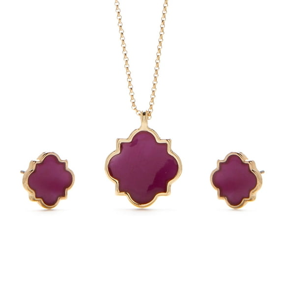 Pierced gold chain pink shell pendant necklace and earring set