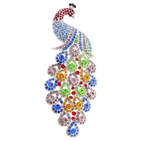 - Multicolor Large Gem Drop Peacock Crystal Pin Brooch
