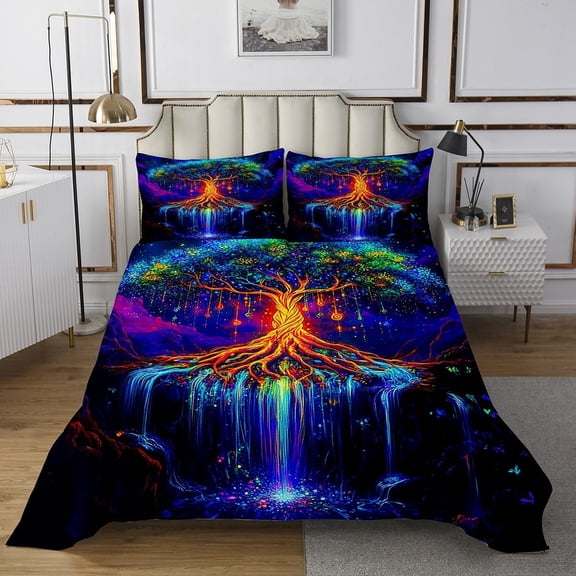 Erosebridal Bohemian Tree of Life Coverlet Set Queen, Natural Waterfall Bedding Set, Microfiber 3 Pieces