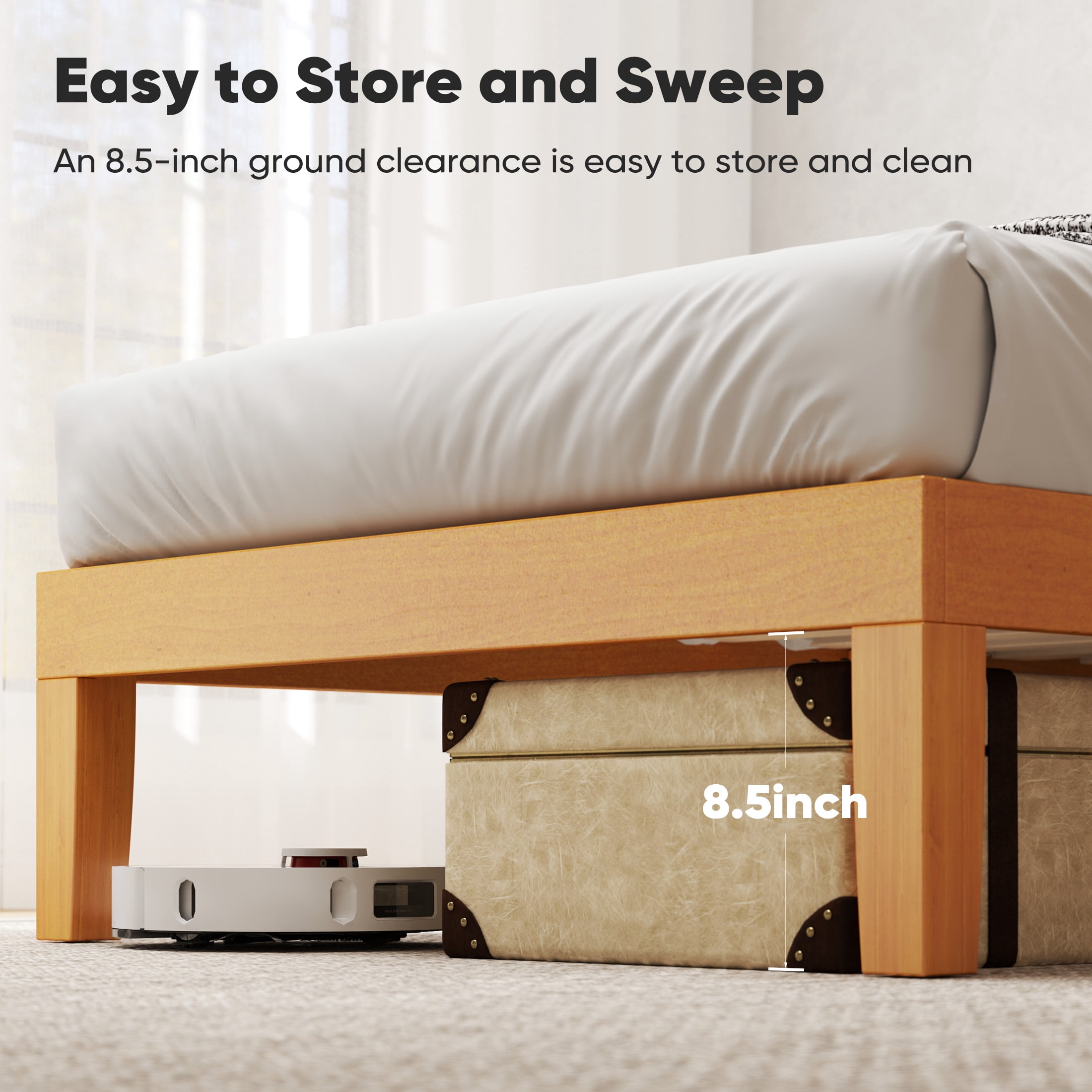 EDX Twin Size Wood Bed Frame,  No Spring Needed, 12in Wooden Platform Bed Frame Mattress Foundation with Support Slats,  Natural Pine