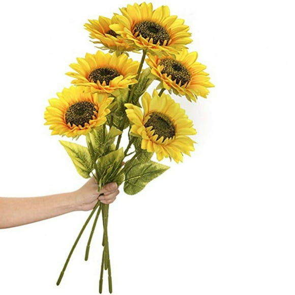 6 Pack Sunflower Flowers Long Stem Silk Sunflower Decor Outdoor Home Wedding Birthday Party Single Bulk Yellow Decor