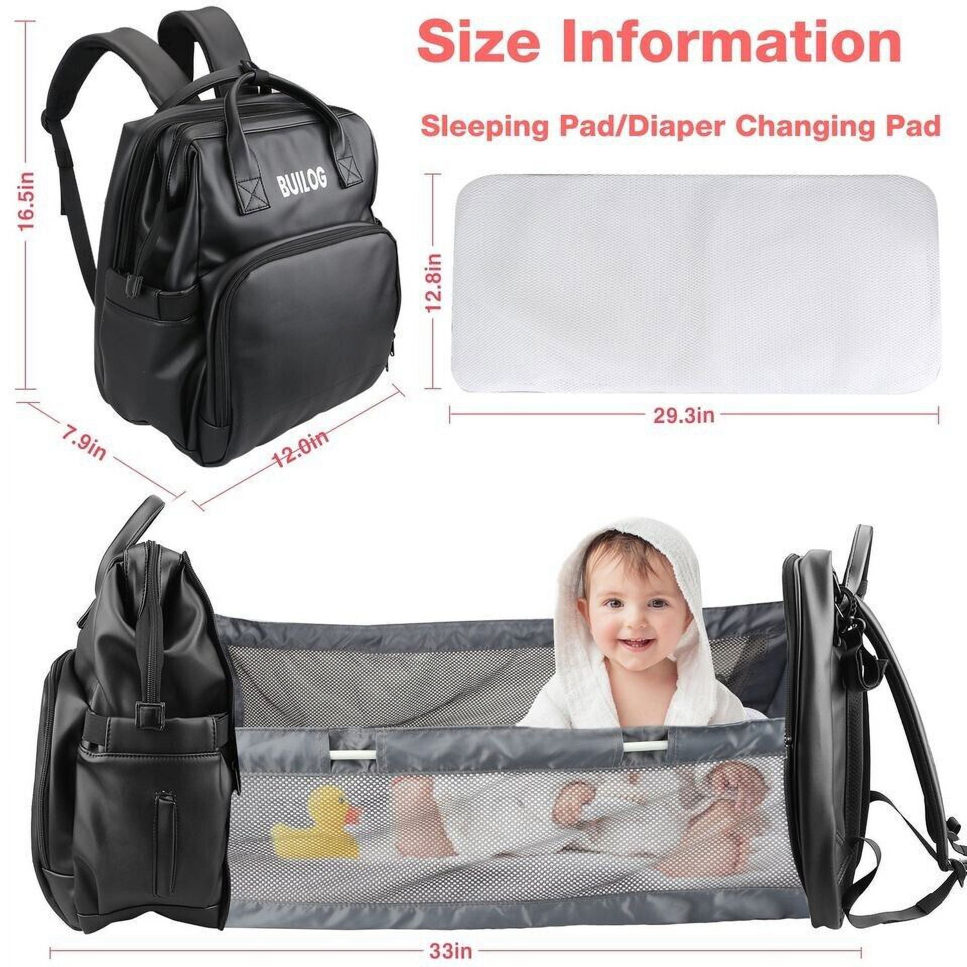 2024 DiaperBag Backpack Leather Baby Bag with Changing Station Portable Baby Bed