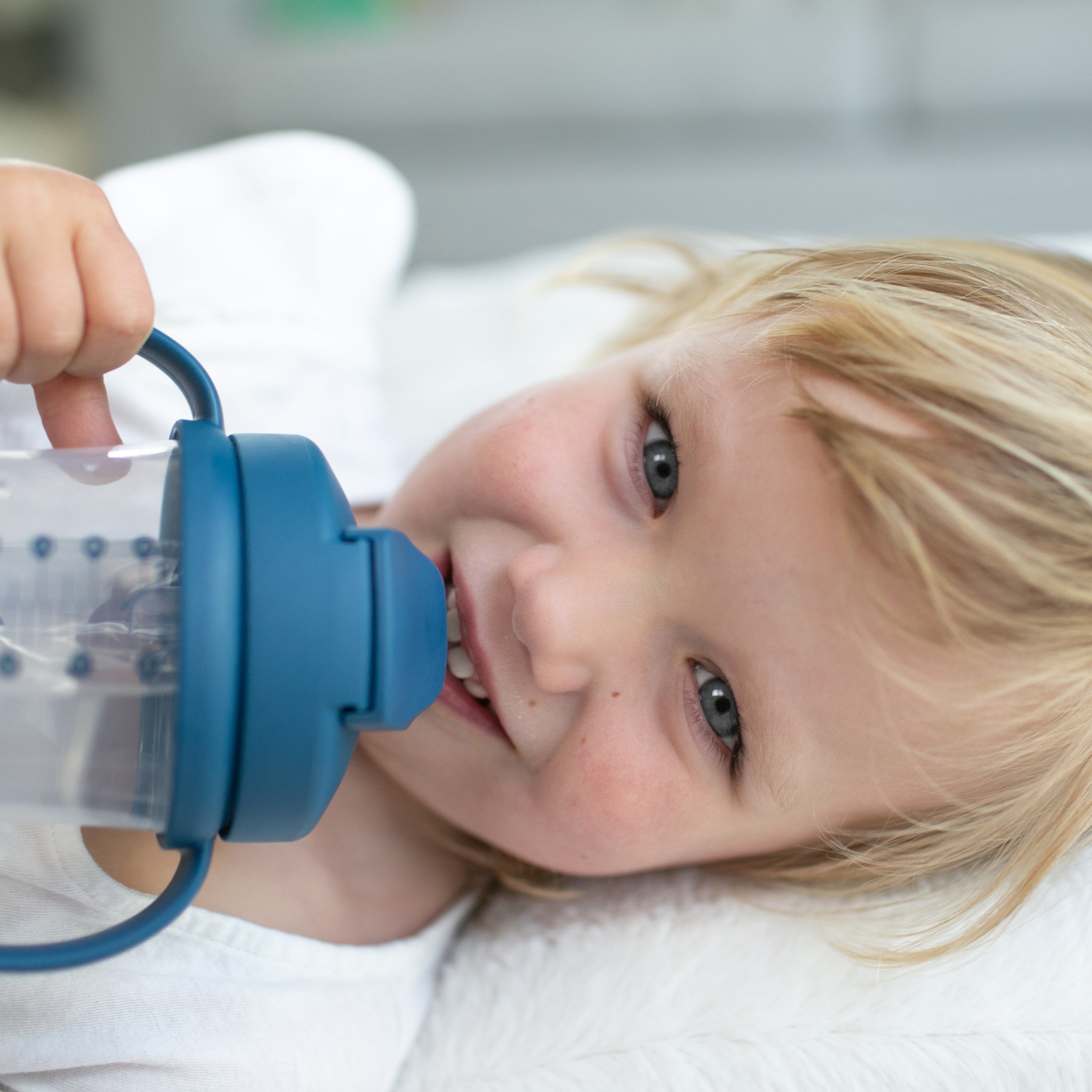Dr. Brown's Milestones Baby's First Straw Cup, Training Cup with Weighted Straw, 9oz/270ml, Dark Blue, 6m+