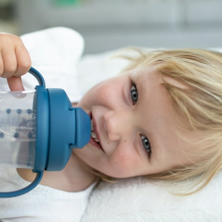 Dr. Brown's Milestones Baby's First Straw Cup, Training Cup with Weighted Straw, 9oz/270ml, Dark Blue, 6m