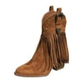 thumbnail image 6 of Women's Long Fringe Wide Calf Cowgirl Boots Boho Casual Suede Chunky Block High Heel Mid Calf Cowboy Dress Short Booties Brown Size 9.5, 6 of 8