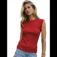 thumbnail image 3 of Camiseta de Tirantes de Punto Básica Informal de Canalé con Mangas de Verano para Mujer, Vino Tinto, Talla L, 3 of 8