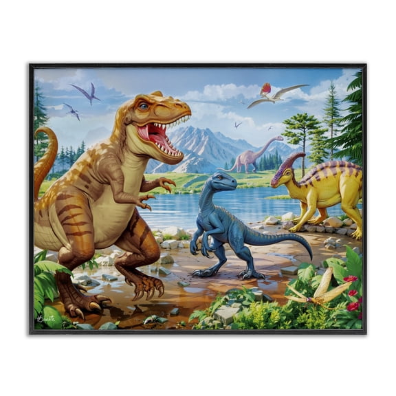 Stupell Industries Cottage Lush Jurassic Lakeside Black Framed Giclee Art, 14 x 11, by Henriette Chinaglia
