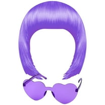 My Costume Wigs Short Bob Wig and Sunglass Set, Neon Colored Wigs Colorful Cosplay Wigs Daily Party Hairpieces for Bachelorette Glow in The Dark Neon Party Favors Halloween (Purple)