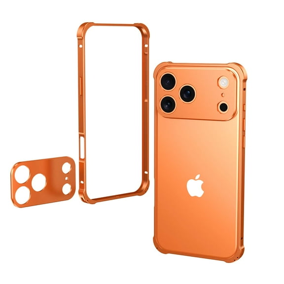 Metal Bumper Compatible for iPhone 17 Pro Max with Camera Lens Protection, Aluminum Shockproof Drop Protective Frame Minimalist Bumper Shell Heat Dissipation for iPhone 17 Pro Max, Orange