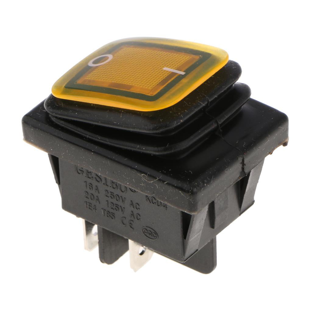 On-Off Lighted Rocker Switch Car Boat Waterproof 4-Pin 2 Position 12V Yellow 