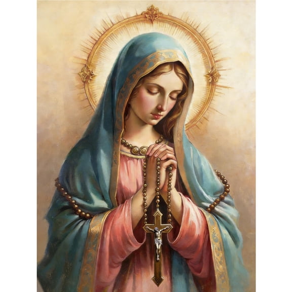 Virgin Mary Prayer Diamond Painting Kit - 5D Full Round/Square Drill, Religious Christian Diamond Art Embroidery, Spiritual Home Wall Decor Craft Gift