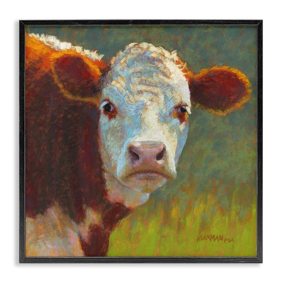 Stupell Industries Farmhouse Rural Wildlife Cow Portrait Black Framed Giclee Art, 24 x 24, by Rita Kirkman