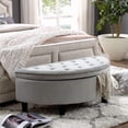 thumbnail image 2 of Nathan Velvet Modern Contemporary Button Tufted Gold Nailhead Trim Half Moon Storage Ottoman, Light Grey, 2 of 8