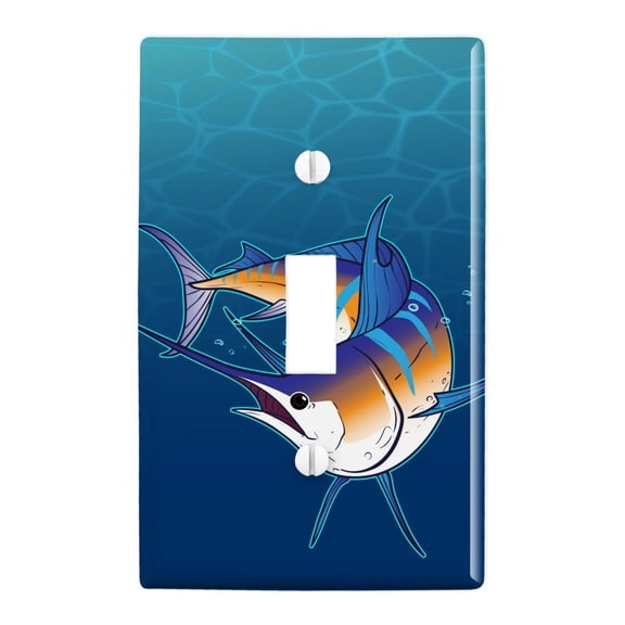 Blue Marlin Swimming in Ocean Plastic Wall Decor Toggle Light Switch Plate Cover