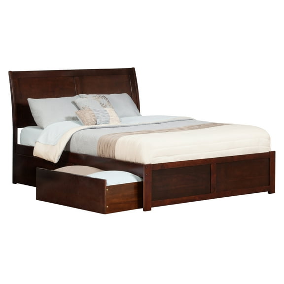 Portland Platform Bed with Flat Panel Foot Board and 2 Urban Bed Drawers, Multiple Colors Multiple Sizes