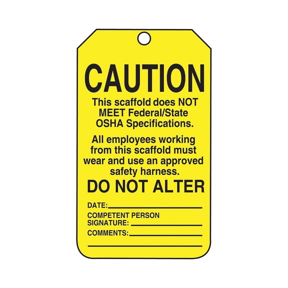 Accuform Signs 5 3/4" x 3 1/4" RP-Plastic Scaffold Tags "CAUTION THIS.." Black On Yellow TSS102PTP