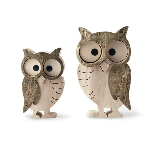 Forest Decor Wood Owl Decor, Owl Figurines, Wildlife Bird Owl Statue, Rustic Animal Sculpture, Perfect Owl Lover Gift, Small Decor Items for Shelf, Office, Living Room (Snowy Owls)