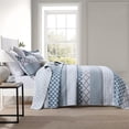 thumbnail image 4 of Bedduvit Blue Gray Queen Size Quilt - 100% Cotton Farmhouse Blue Floal Striped Quilt for Queen Bed, Reversible Lightweight Queen Size Bedspread with 2 Pillow Shams, 3-Piece Bedding Set All Season, 4 of 13