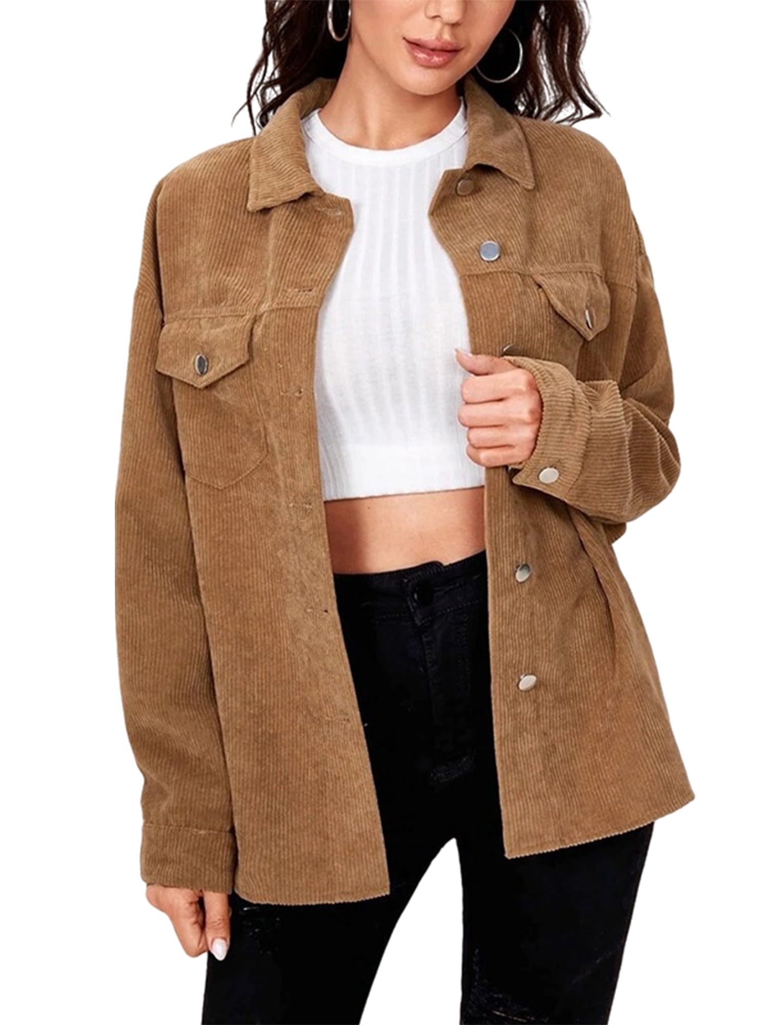 Women Button Down Shirt Jacket Long 