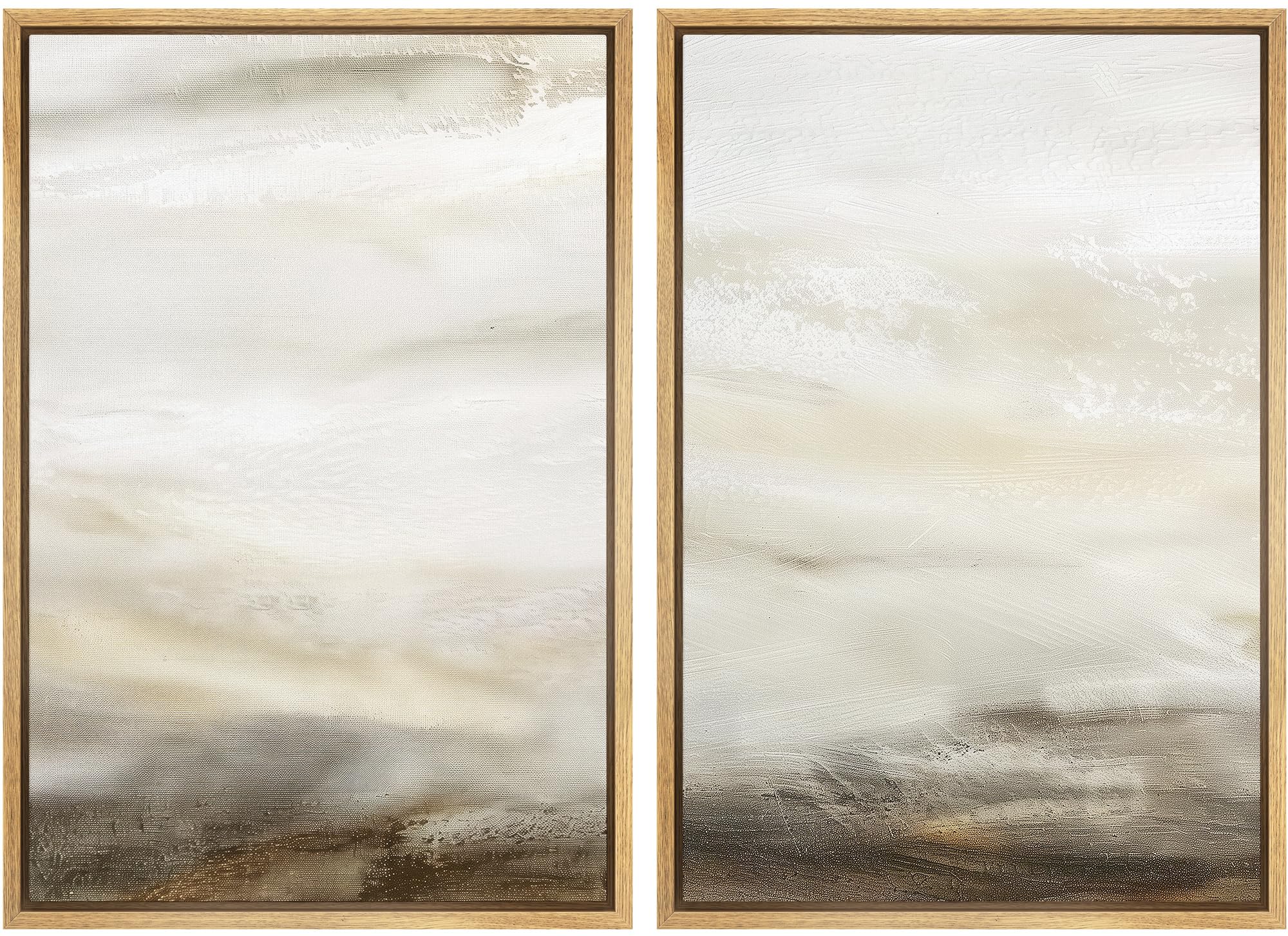 IDEA4WALL Framed Canvas Print Wall Art Set Abstract Indistinct Tornado Landscape Digital Art Neutral Cool and Neutral Tones Wall Decorative Zen Minimal Artwork for Home Decor - Natural 24"x36"x2