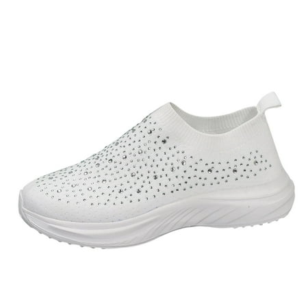 

KmaiSchai Tenis Casuales Para Mujer Fashion Autumn Women Sports Shoes Flat Bottom Lightweight Fly Woven Mesh Breathable Comfortable Slip On Shiny Rhinestone Water Shoe Youth Loafers For Women Dressy