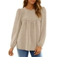 thumbnail image 3 of UVN Fall Shirts for Women Long Sleeve Blouses Ladies Crewneck Lace Crochet Tops Dressy Chiffon Blouses, 3 of 9