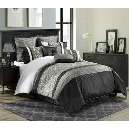 9 Piece Bordeaux Black Gray White Comforter Set Walmart Com