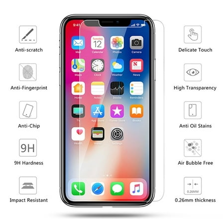[3-PACK] KIQ GLASS Screen Protector for iPhone X, Tempered Glass 9H Hardness, Anti-Scratch, 0.30mm thick, Oleophobic Coating, Self-adhering, Easy-to-install for Apple iPhone