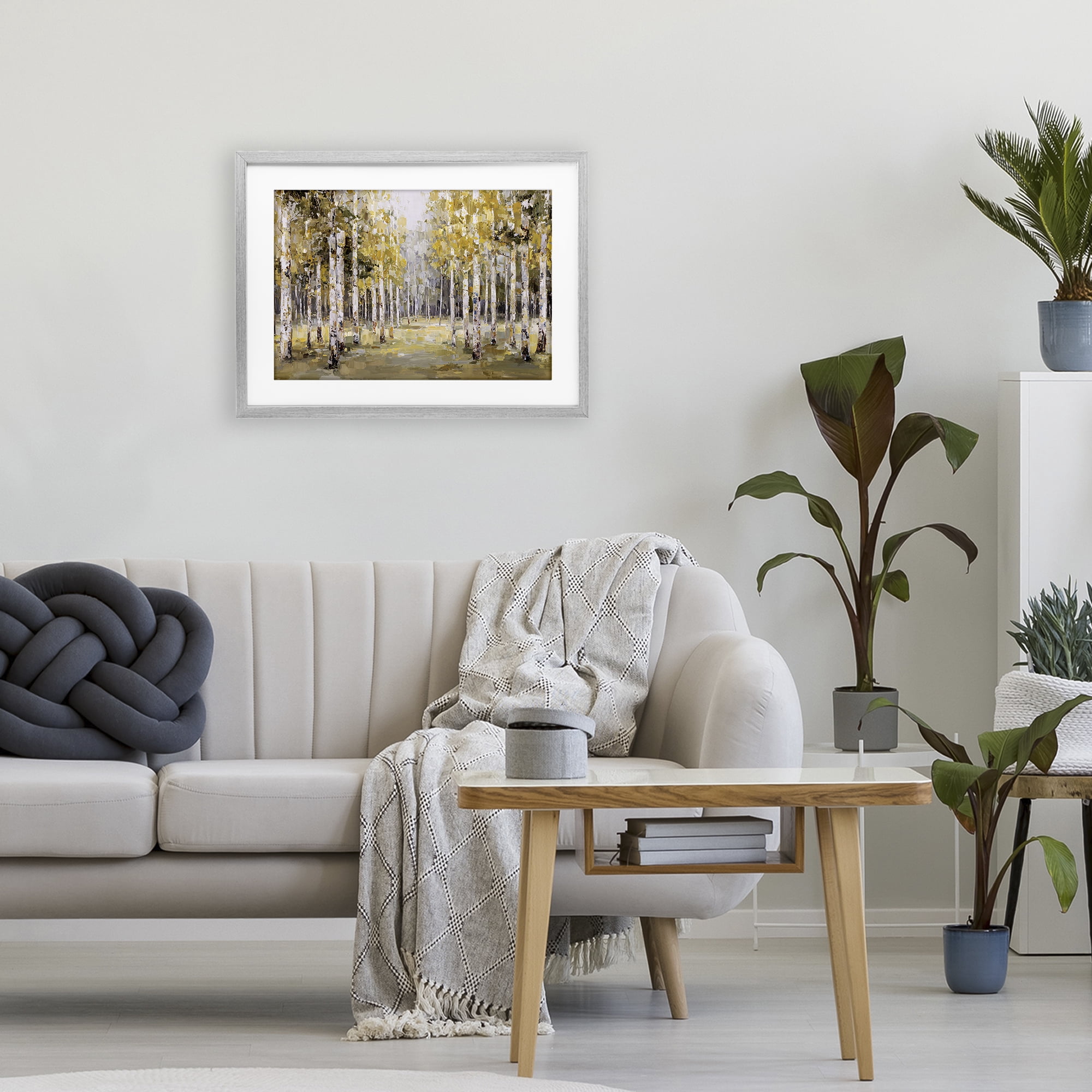 Stupell Industries Impressionist Birch Trees & Fall Leaves Gray Framed Print Under Glass, design by Jacky Ngan