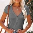 thumbnail image 2 of Timegard Going out Tops for Women V Neck Button Ribbed Slim Comfy Tee Shirts Casual Summer Fashion, 2 of 7