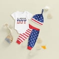 thumbnail image 2 of CAUYDY 3-18M Infant Baby Boy 4th Of July Outfit Cute Print Short Sleeve Romper + Pants + Hat 3-Pieces Clothes Set Newborn Boys Birthday Children's Day Gift (Sizes 6-12 Months,White), 2 of 4