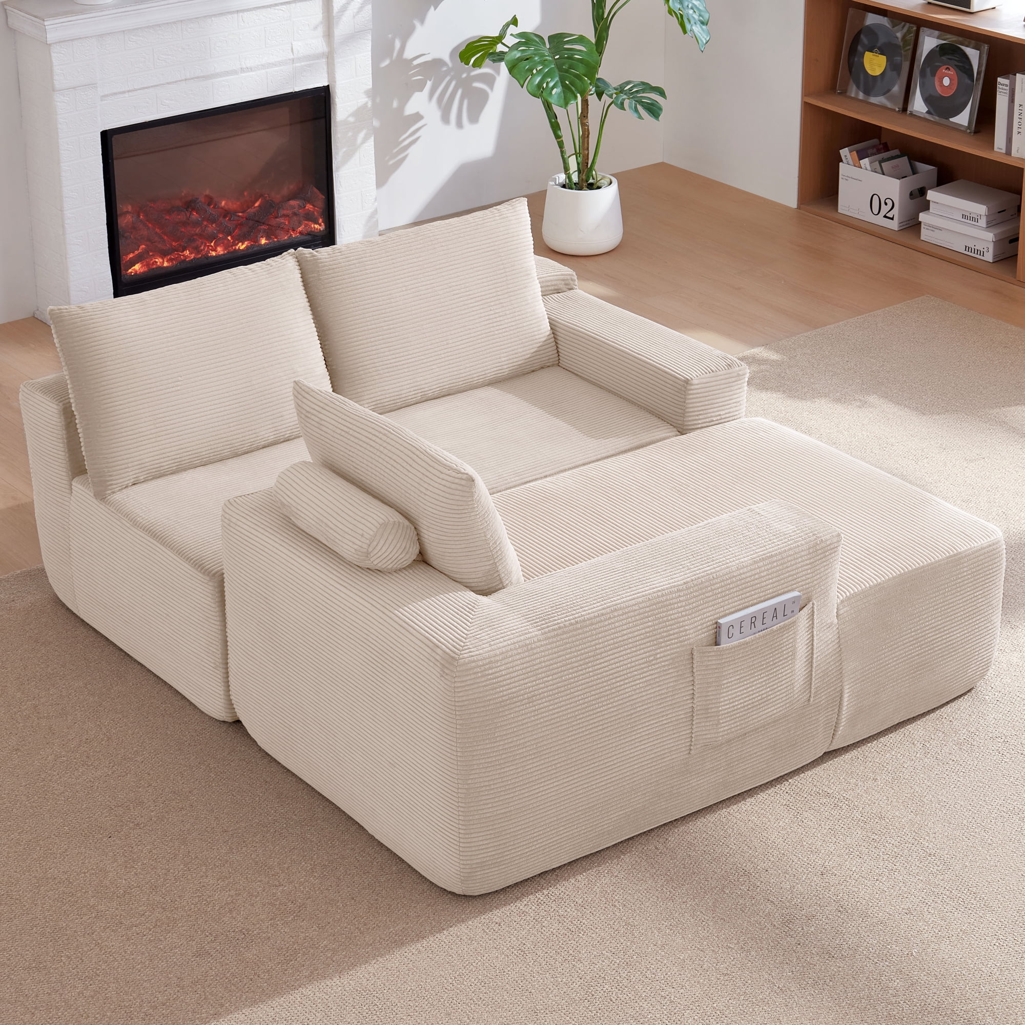 Leumius Cloud Sectional Couch with L-Shape Chaise,Modern Upholstered Boneless Couch with Deep Seat for Living Room Bedroom, No Assembly Required,White(Left Facing Chaise)