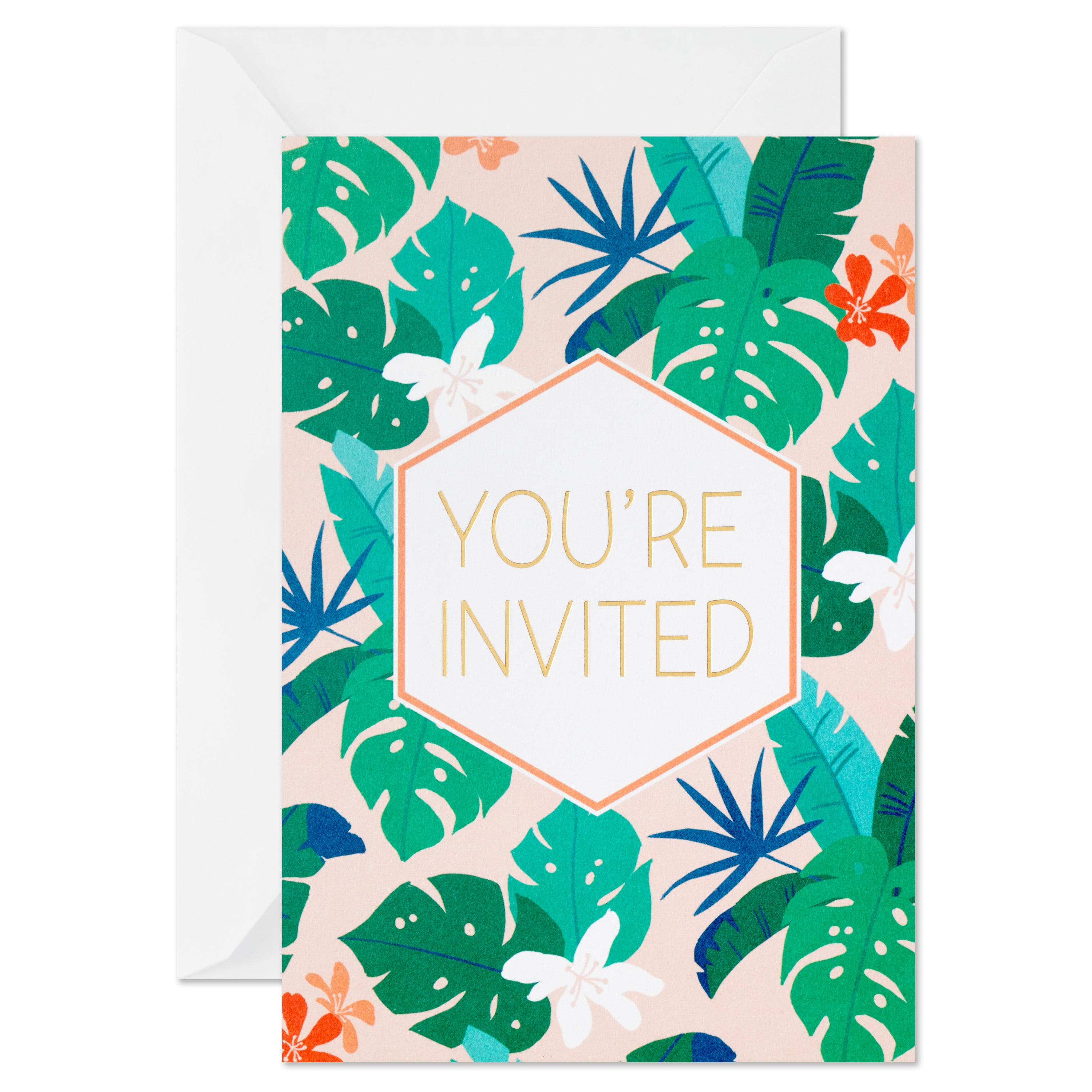 Hallmark Party Invitations, Tropical Plants on Peach, 10 ct.