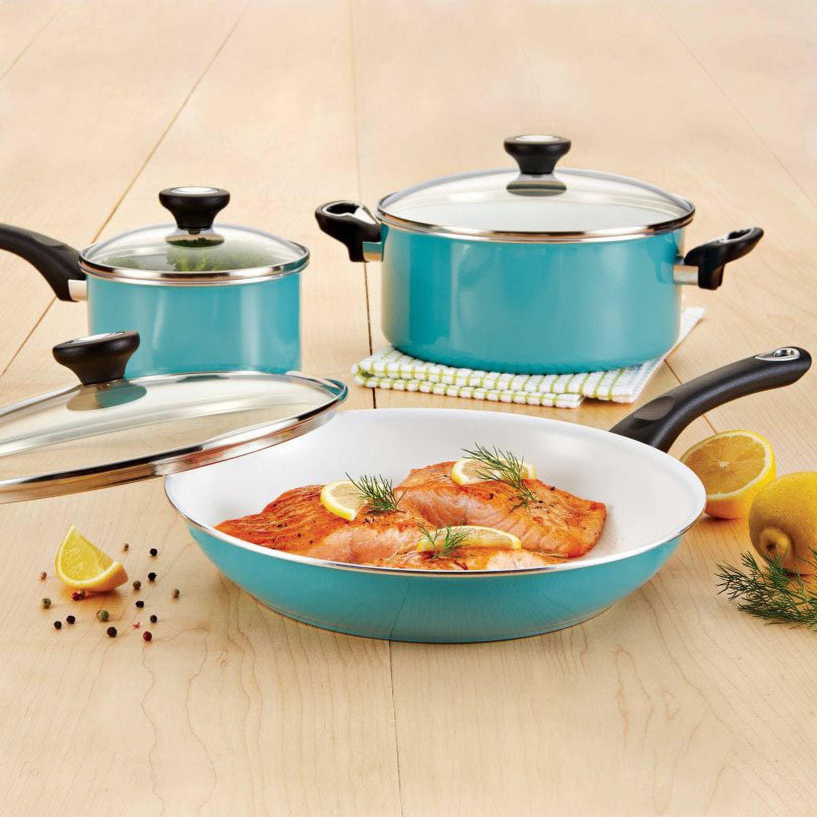  Farberware Ceramic Dishwasher Safe Nonstick Cookware Pots and  Pans Set, 12 Piece, Blue: Home & Kitchen