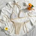 thumbnail image 5 of Minjewel Women's Split Sexy Bikini Set, Adjustable Tie Side & Back with Triangle Top & High Cut Bottom, Swimsuits for Women for Summer,Beige L, 5 of 7