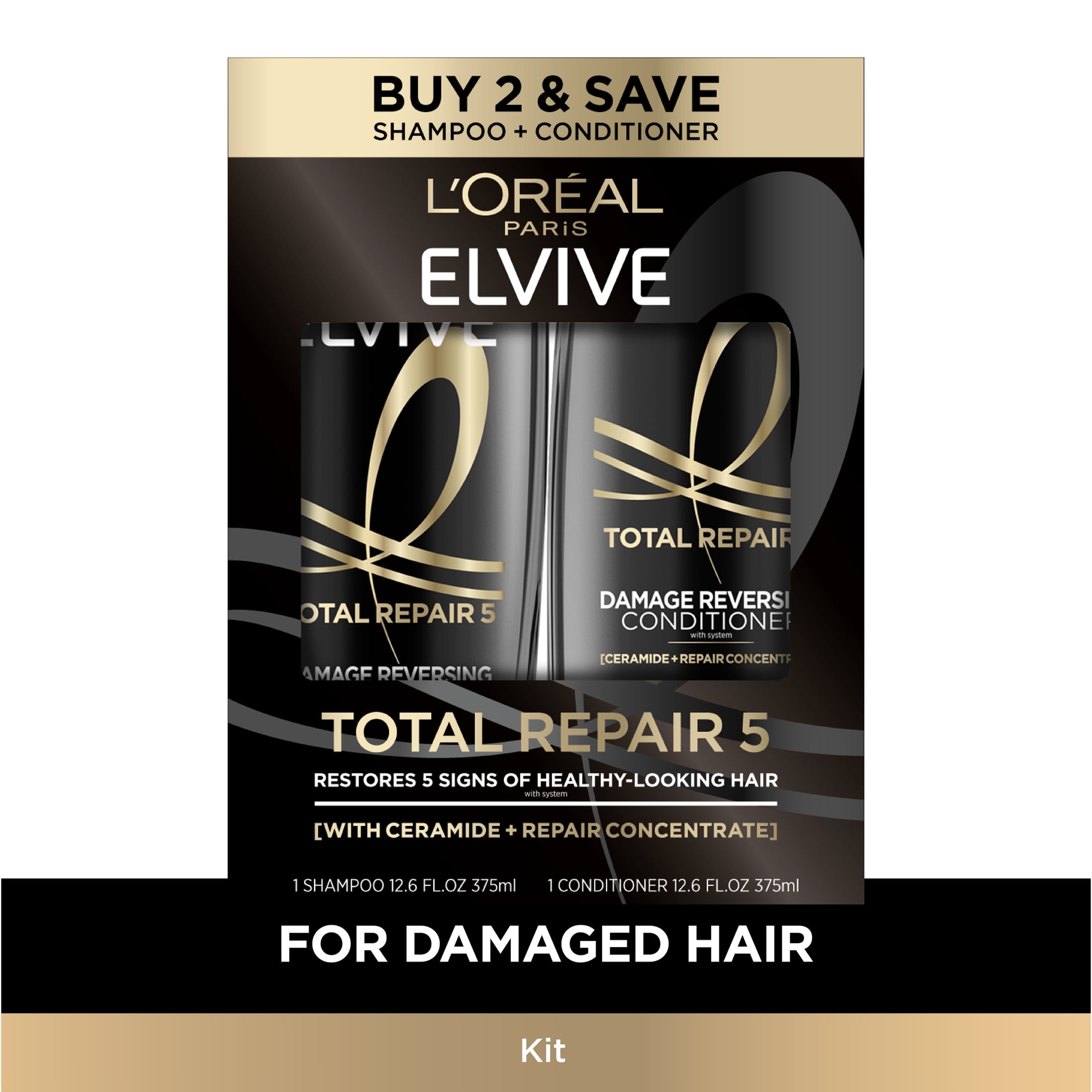 L'Oreal Paris Elvive Total Repair 5 Repairing Shampoo and Conditioner Set, 1 kit