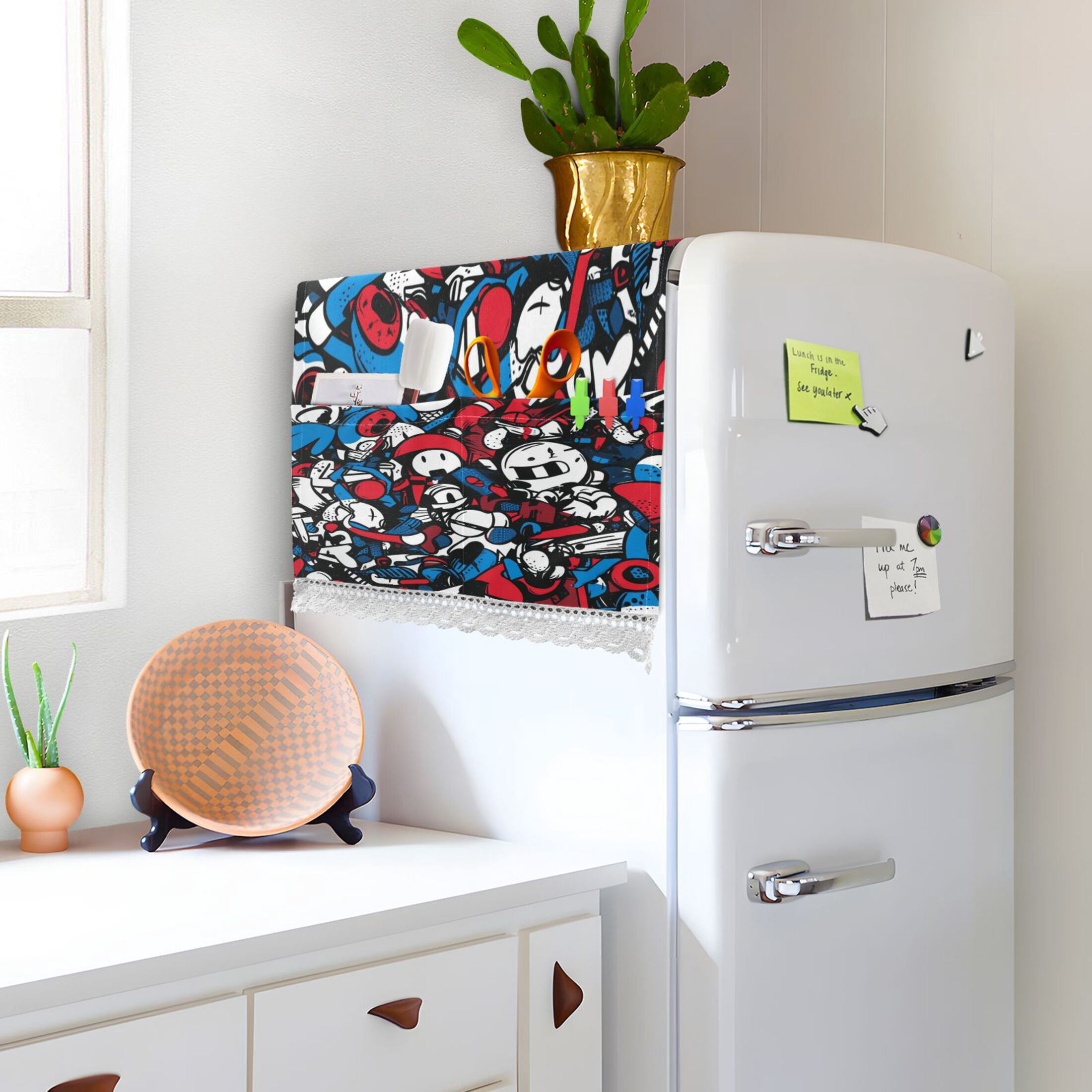 WOBOGO Red Blue Graffiti Pattern Washing Machine Cloth Dryer Refrigerator Top Cover Protective Non-Slip Mat For Kitchen Laundry