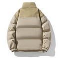 thumbnail image 4 of BLTIBY Men's Winter Cotton Puffer Jacket Solid Color Full Zip Thicken Stand Collar Coat Windproof Casual Quilted Overcoat with Pockets Khaki XL, 4 of 4