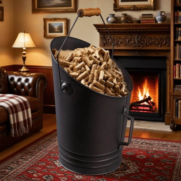 StarQualityBargain 2.65 Gal Traditional Galvanized Steel Round Small Pellet Bucket w/Handles, 10 Inch Tall, Black