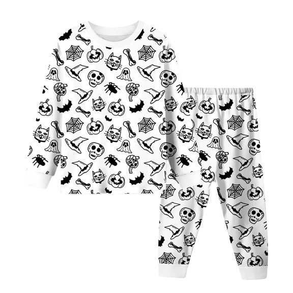 Halloween Pajamas Kids Size 4-5 Years Childrens Diy Sleepwear Set Long Sleeve Top and Pants Cozy Loungewear Pjs for Boys White