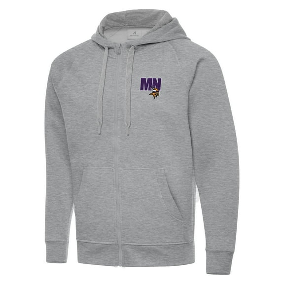 Men's Antigua Heather Gray Minnesota Vikings Victory Full-Zip Hoodie