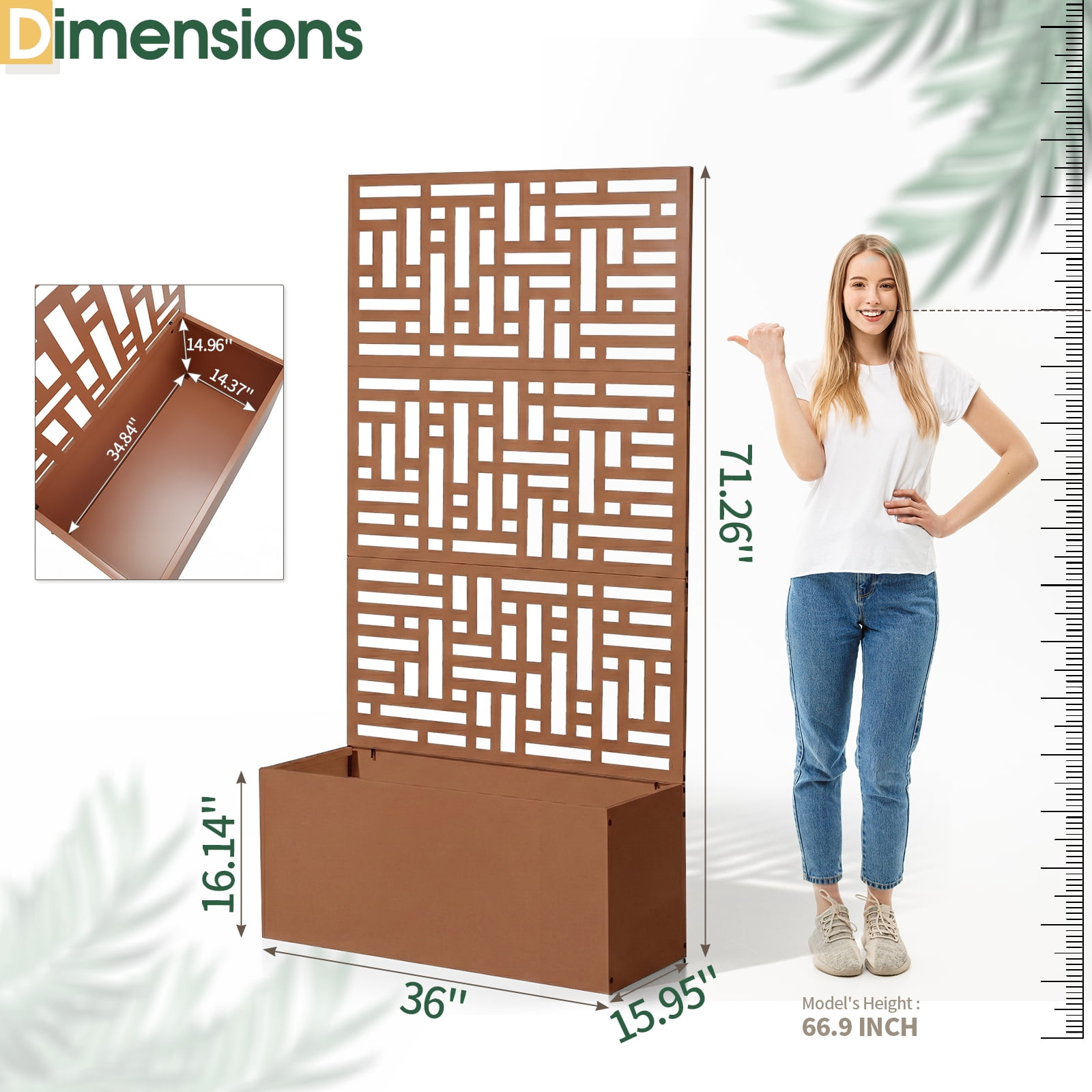 Zimtown 71'' Outside Raised Garden Bed with Drainage Holes, Free-Standing,for Vine Climbing Plants and Flowers, Brown