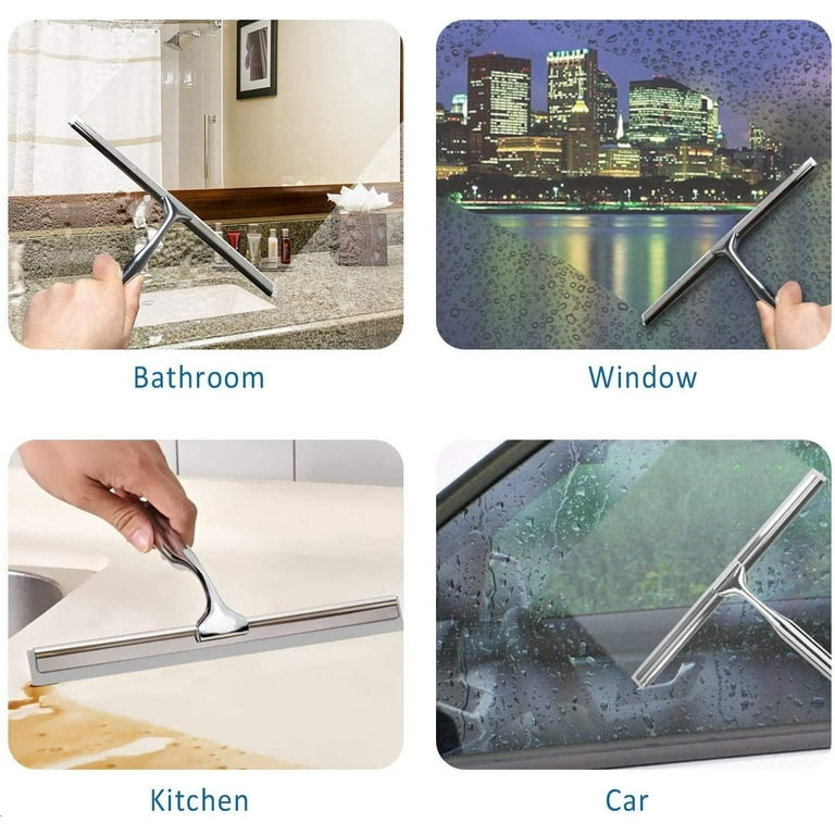  ENEE Shower Squeegee, Stainless Steel Glass Squeegee with  Suction Cup Hook Holder, Deluxe Window Wiper Squeegees for Bathroom Glass  Door, Mirror, Tiles, Cars (with 1 Extra Silicone Blade) : Home 