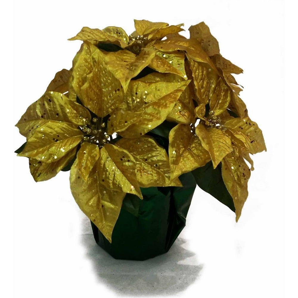 Glitter Poinsettia Wrap Pot, Gold