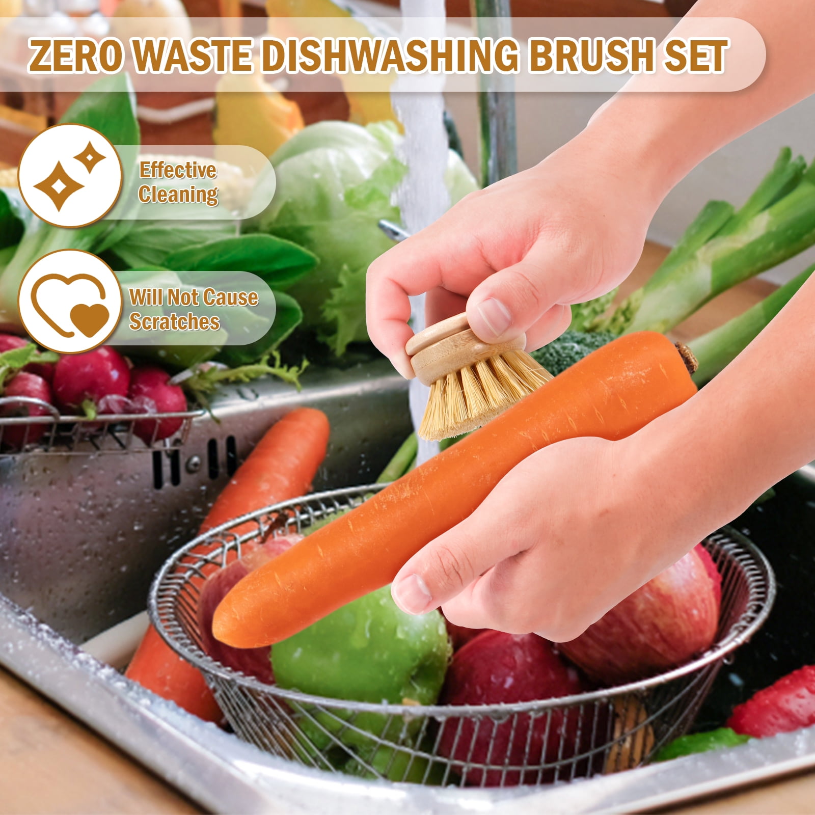 Eco-Friendly Wooden Dish Brush with Natural Sisal Bristles – Durable Coconut Wood Kitchen Cleaning Scrubber for Zero Waste, Non-Scratch Dishwashing