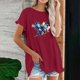 thumbnail image 2 of Blusa de manga corta con estampado regular de flecos y cuello redondo de algodón y cáñamo para mujer OAVQHLG3B Store  lin121212, 2 of 5