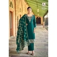 thumbnail image 4 of Stitched Indian Pakistani Designer Embroidery Work Shalwar Kameez Palazzo Pant Suits for Women ( Teal Blue, XL - 44 ), 4 of 5