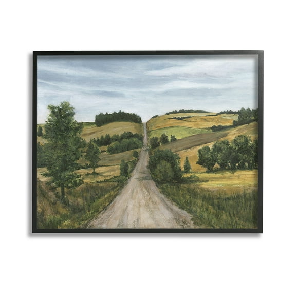 Stupell Industries Receding Country Path Landscape Painting Black Framed Art Print Wall Art, 14 x 11